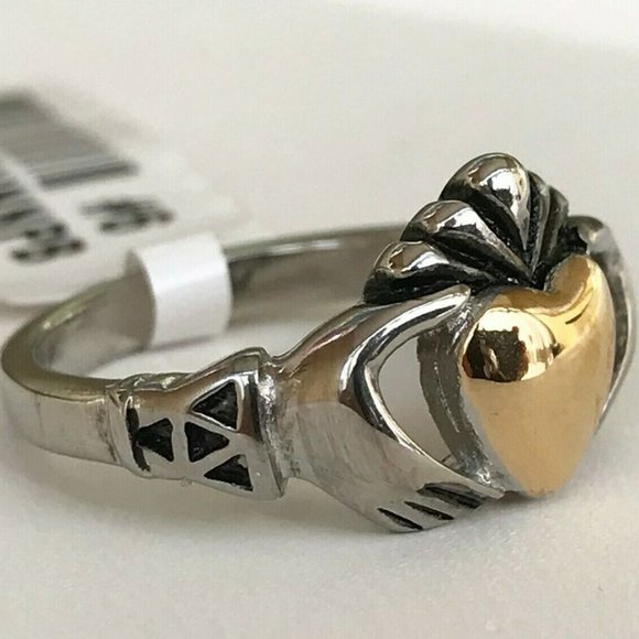 Irish Celtic Claddagh Ring Size 5 Silver Gold Stainless Steel Knot Heart Hands - Picture 3 of 11